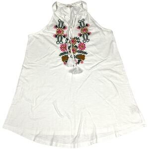 Keep In Touch Tank Top White Embroidered Tassel Tie‎ Neck NEW Women's S Cotton